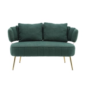 Modern Upholstered Emerald Boucle 2-Seater Loveseat with Metal Legs and Pillows