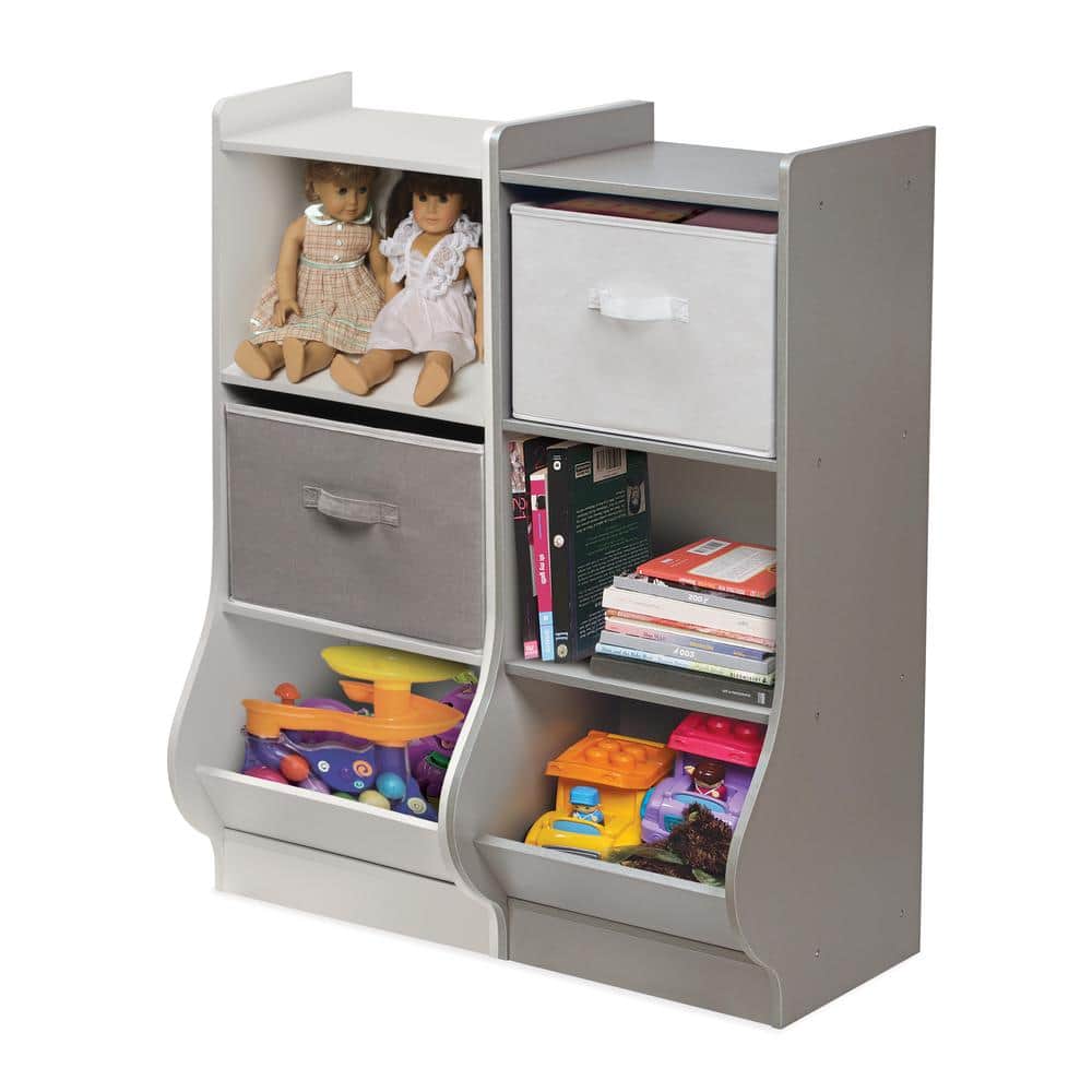 Woodgrain Gray Kids Upright Storage Nook with Reversible Basket