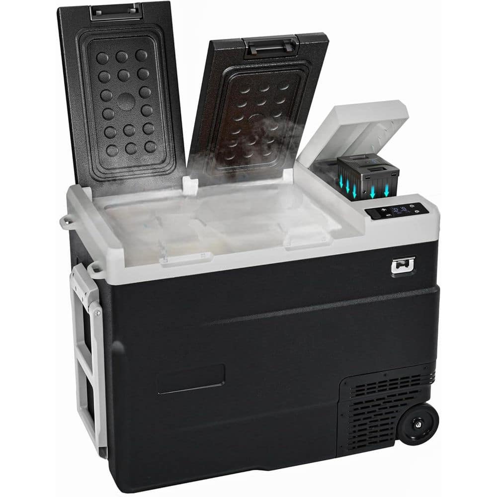58 qt. Car Refrigerator Dual Zone with Wheels and LED Display Freestanding in Black and Gray