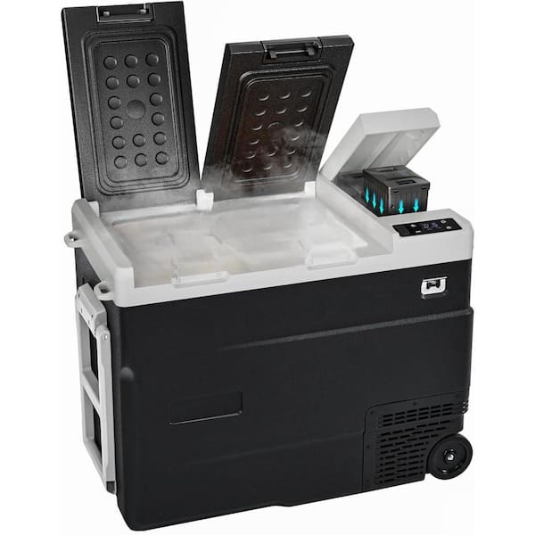 Unbranded 58 qt. Car Refrigerator Dual Zone with Wheels and LED Display Freestanding in Black and Gray