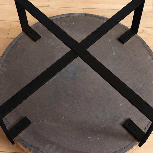 31.29 in. Natural Round Wood Coffee Table with Black Cross Legs