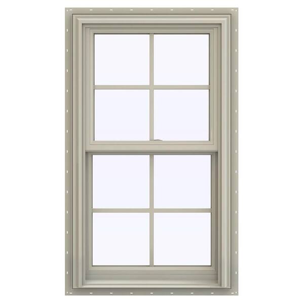 JELD-WEN 23.5 in. x 47.5 in. V-2500 Series Desert Sand Vinyl Double Hung Window with Colonial Grids/Grilles