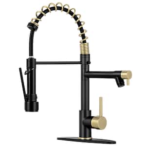 Single Handle Pull Down Sprayer Kitchen Faucet Spring Stainless Steel Kitchen Sink Faucet Black Gold