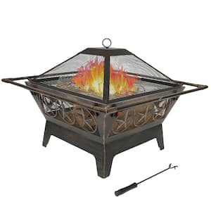 Northern Galaxy 32 in. x 24 in. Square Bronze Steel Wood Burning Fire Pit with Cooking Grate and Spark Screen
