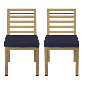 Cushioned Aluminum Outdoor Dining Chair with Navy Blue Cushions (Set of 2)