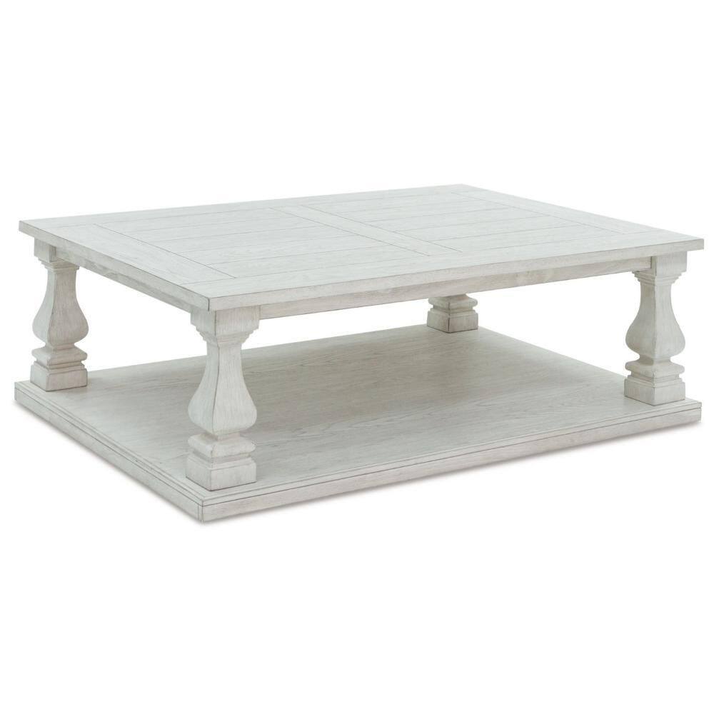 Dyne 54 in. Antique White Rectangle Shape Resin Coffee Table with Shelves