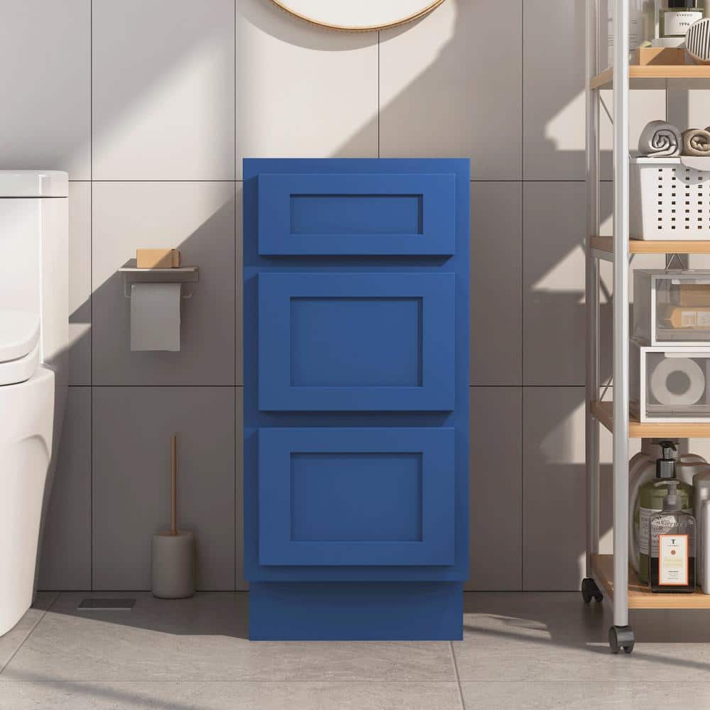 Vanity Art 15 Inch Bathroom Vanity Small Base Cabinet with 3 Soft Closing Shaker Drawers  Strudy Floor Mount Cabinets for Storage Shaving  Washroom Accessories  VA4015-3BLUE