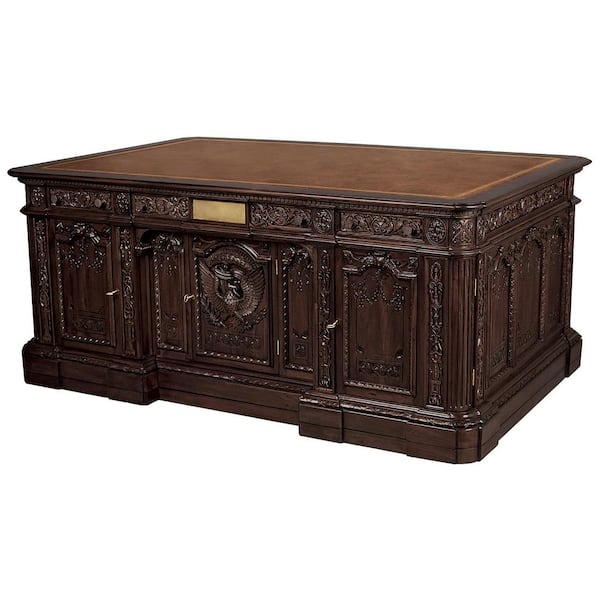Design Toscano Oval Office Presidents' H.M.S. 72 in. Rectangular Mahogany Brown 7-Drawer Executive Desk