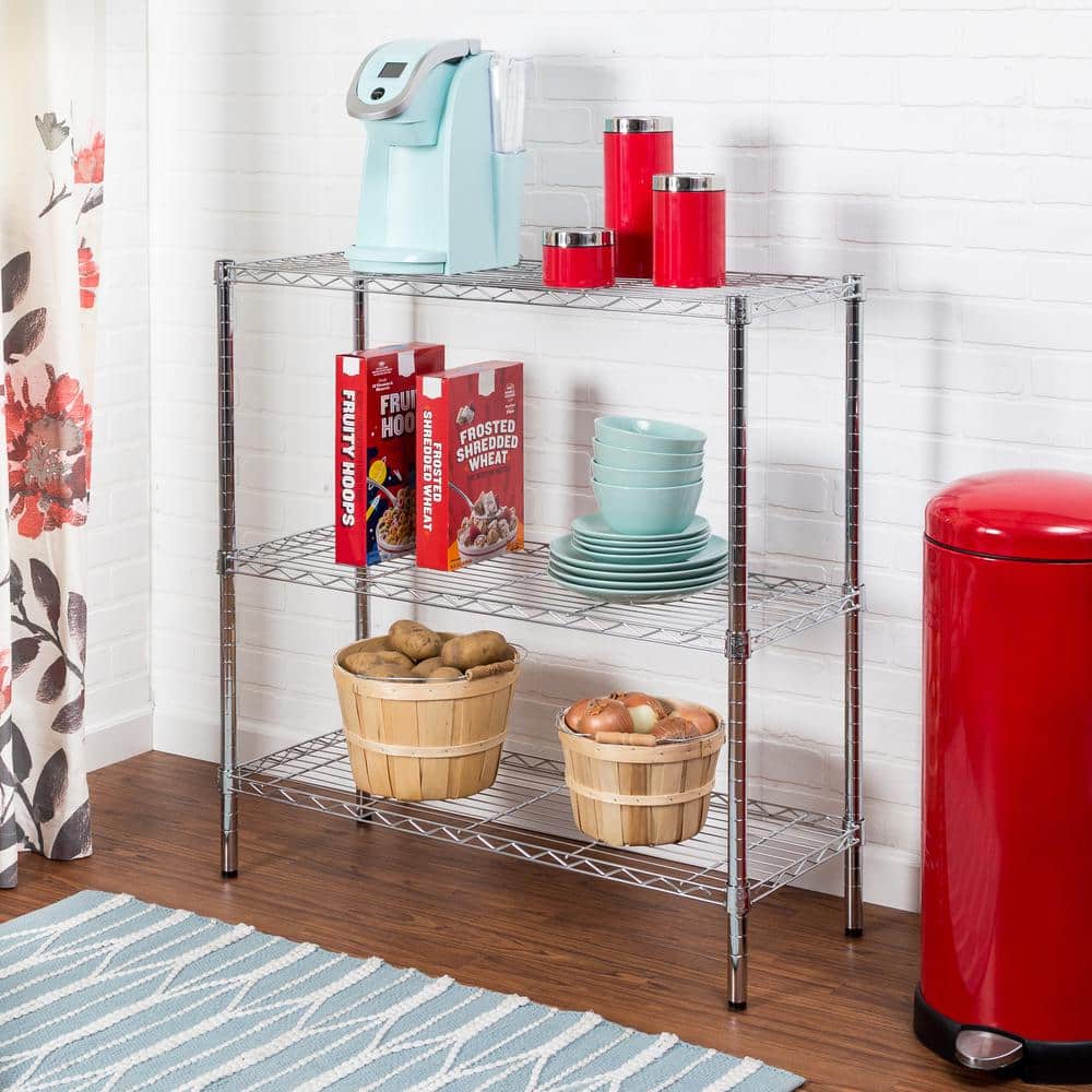Chrome 3-Tier Adjustable Steel Shelving Unit, 36" x 14"