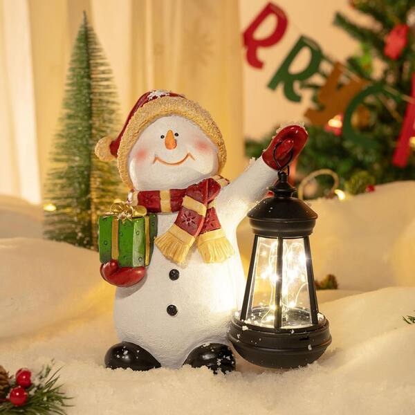 7 in. x 9 in. Resin Multi-Colored Solar Christmas Snowman Garden