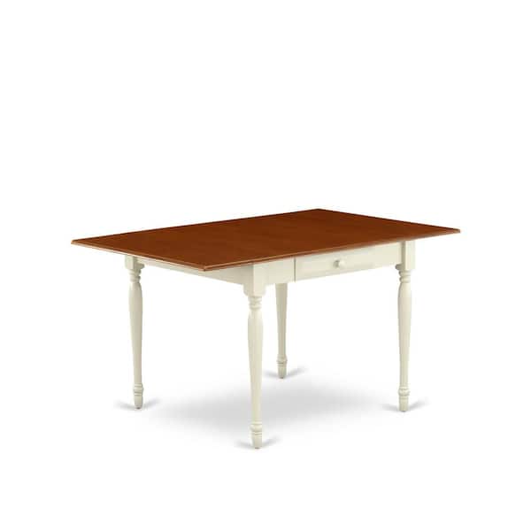 East West Furniture 3-Piece Buttermilk and Cherry Finish Solid Wood Top With Dropleaf Dining Table Set