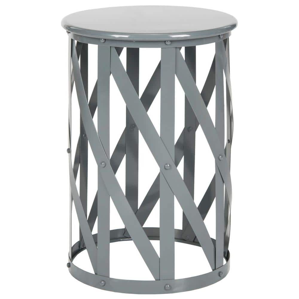 Gray Metal Round Lattice Accent Table