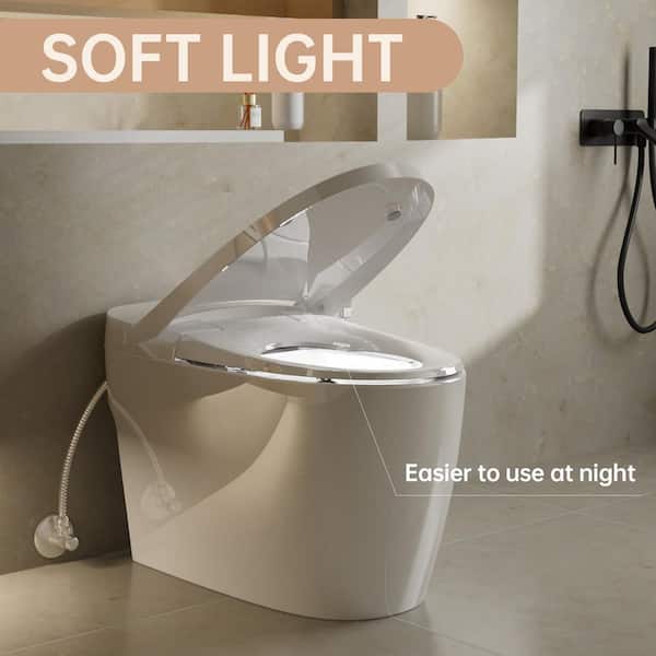 Smart One Piece Elongated Toilet Heated Seat Dual Flush Foot Sensor Night  Light