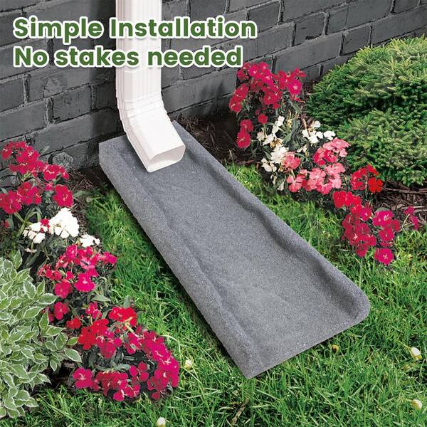 Rubberific Premium Recycled Rubber Downspout Splash Block – Stone Texture, Gray, 21″ Long