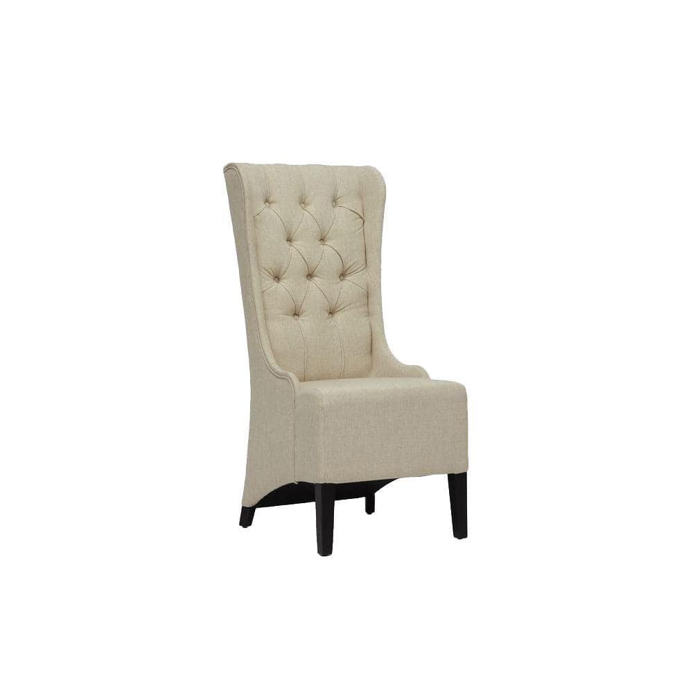 Vincent Tall Backrest Beige Linen & Birch Wood Accent Chair