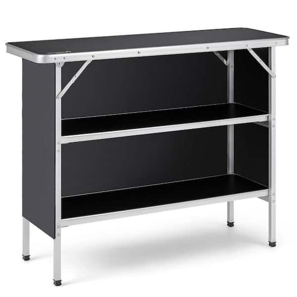 Folding Camping Table with 2-Tier Storage Shelves Portable Aluminum Outdoor Prep Table 165 lb. Top
