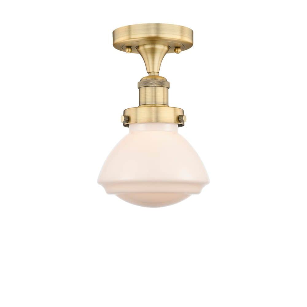 Olean 6.5 in. 1-Light Brushed Brass Art Nouveau Semi-Flush Mount with Frosted Glass Shade price history on PriceWatchPro