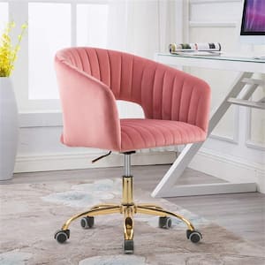 Modern Cute Upholstered Velvet Swivel and Adjustable Task Chairin Pink with Arm