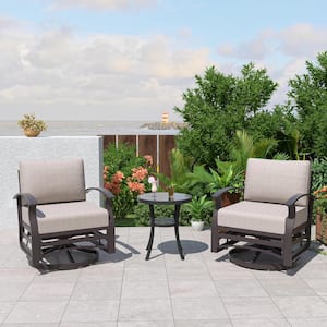 3-Piece Aluminum Swivel Outdoor Rocking Chair with Cushion Sand,Patio Conversation Set with Coffee Table,Garden,Backyard