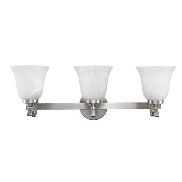 Chloe Lighting Avaline Transitional 3-Light White Wall Bath Vanity Fixture with Brushed Nickel Alabaster Glass Shade