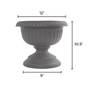 Grecian 12 in. Charcoal Plastic Urn Planter
