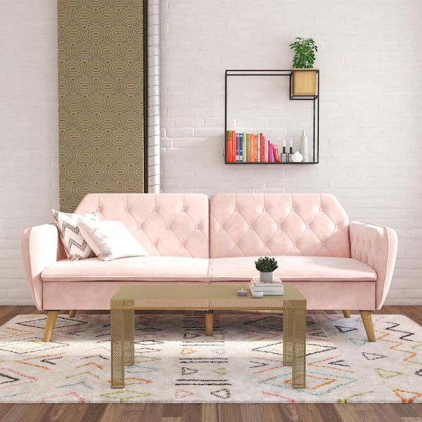 Tallulah Pink Velvet Memory Foam Futon