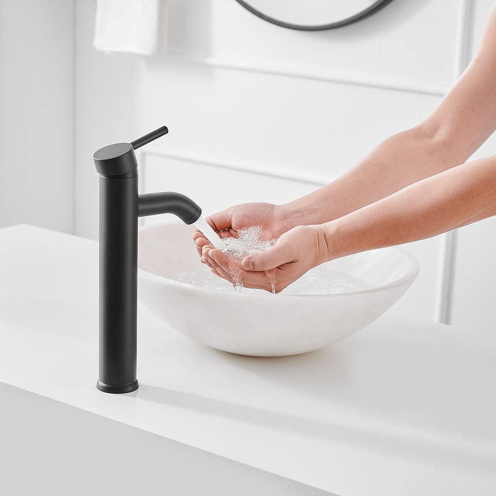 Matte Black Single Handle Vessel Sink Faucet with Drain Assembly