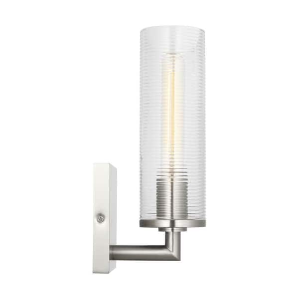 Sarita Small 1-Light Brushed Nickel Wall Sconce with Clear Ribbed Glass Shade