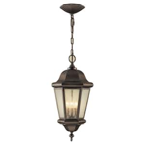 Martinsville 10.25 in. W. 3-Light Bronze Outdoor Corinthian Pendant with Clear Seeded Glass Panels