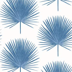56 sq. ft. Coastal Blue Palm Fronds Unpasted Wallpaper Roll