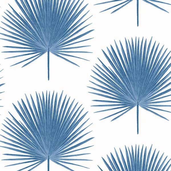 56 sq. ft. Coastal Blue Palm Fronds Unpasted Wallpaper Roll