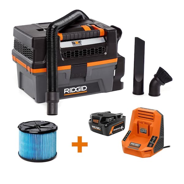 3 Gal. 18V Cordless Handheld NXT Shop Vacuum Wet Dry Vac with Hose, Accessories, 4.0 Ah Battery and Charger HD0318A