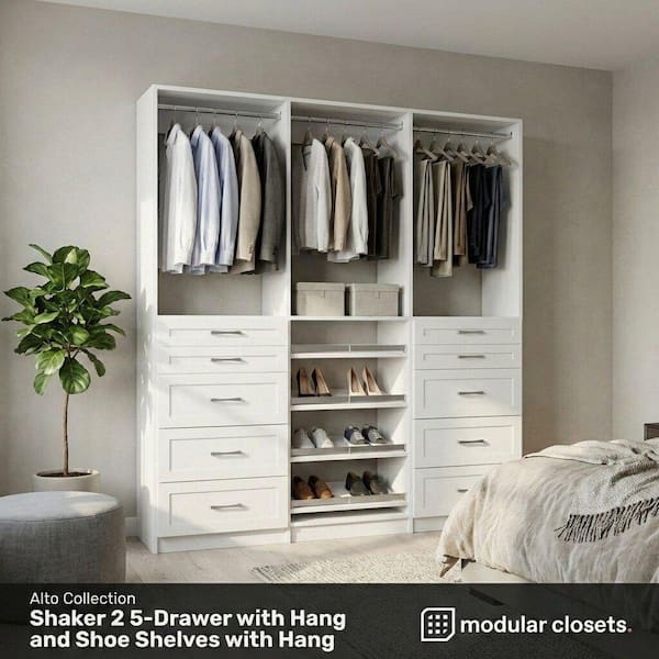 MODULAR CLOSETS Alto 63 in. W White Tower System Shaker 2 5-Drawer