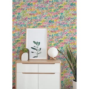 Multi-Colored Indio Pastel Love Scribble Wallpaper Sample