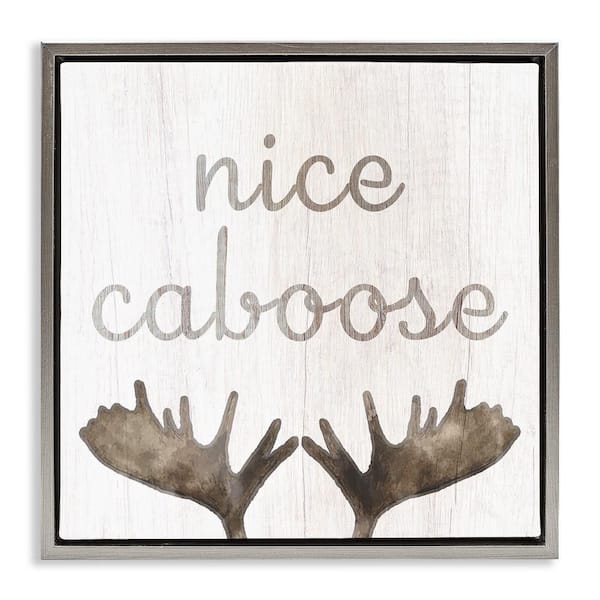 Stupell Industries Nice Caboose Bathroom Moose Antlers by Lil' Rue 1-Piece Gray Floater Frame Abstract Graphic Art Print 25 in. x 25 in.