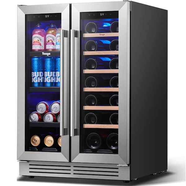 24 in. Dual Zone 20-Bottle Wine and 60-Can Built-In or Freestanding Frost Free Beverage Cooler in Stainless Steel
