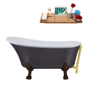 55 in. Acrylic Clawfoot Non-Whirlpool Bathtub in Matte Grey With Matte Oil Rubbed Bronze Clawfeet And Brushed Gold Drain