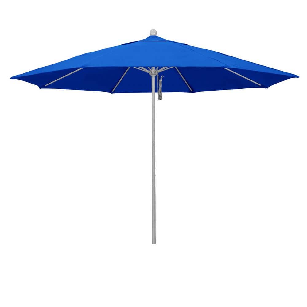 11 ft. Silver Anodized Aluminum Market Patio Umbrella with Fiberglass Ribs Pulley Lift in Pacific Blue Sunbrella price history on PriceWatchPro