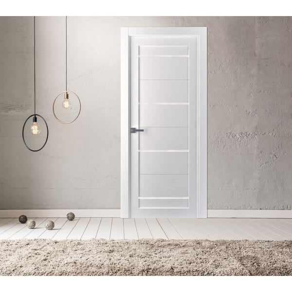 36 in. x 80 in. Mika Bianco Noble Finished with Frosted Glass Solid Core Wood Composite Interior Door Slab No Bore
