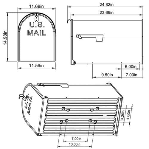 Extra Large Post Mount Mailbox Black Galvanized Steel Mail Parcel Delivery Box