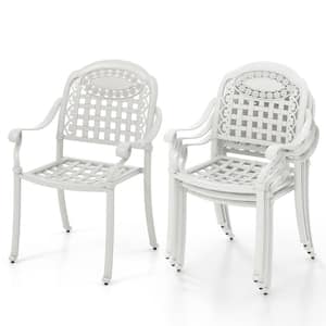 Metal 4-Pieces Cast Aluminum Patio Chair Bistro White Dining Chair Outdoor Cast Aluminum Chair