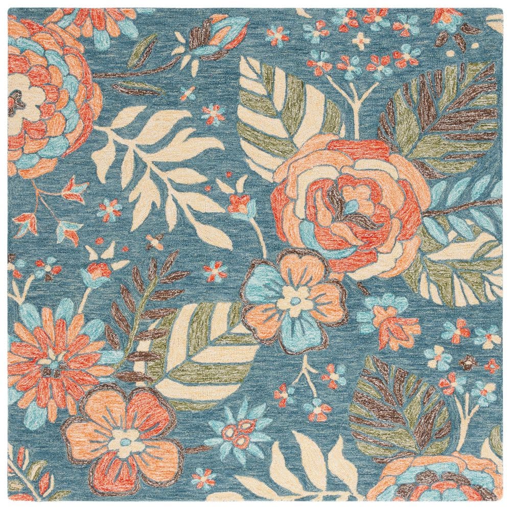 Jardin 6 ft. x 6 ft. Blue/Green Leaf Floral Square Area Rug price history on PriceWatchPro