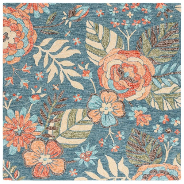 Jardin 6 ft. x 6 ft. Blue/Green Leaf Floral Square Area Rug