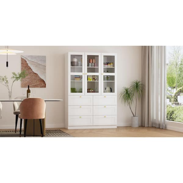 FUFU&GAGA 70.9 in. H White Wood 2-Acrylic Door Accent Cabinet with 3-Tier  Shelves and 2-Drawers Storage Cabinet Bookshelf Cupboard KF260026-12 - The  Home Depot