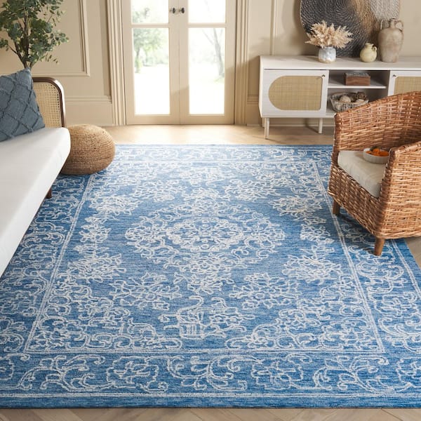 Ebony 9 ft. x 12 ft. Ivory/Blue Oriental Area Rug