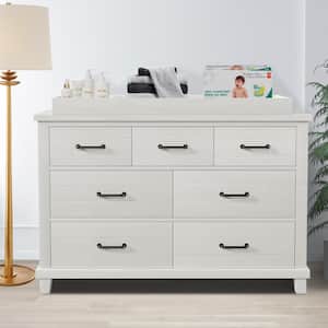 Callie White 7-Drawer 55.9 in. Wide Dresser without Mirror with Changing Topper for Nursery