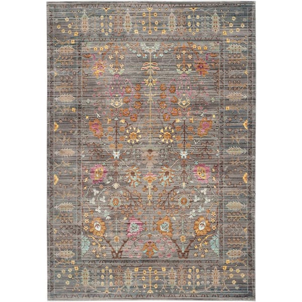 SAFAVIEH Valencia Gray/Multi 6 ft. x 9 ft. Distressed Border Area Rug