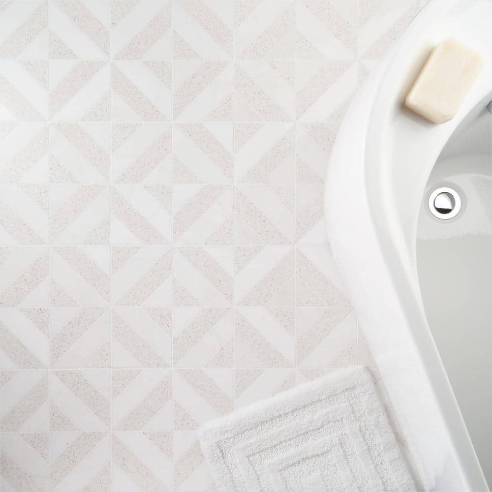 Salt White Polished Marble and Terrazzo Mosaic Tile Sheet