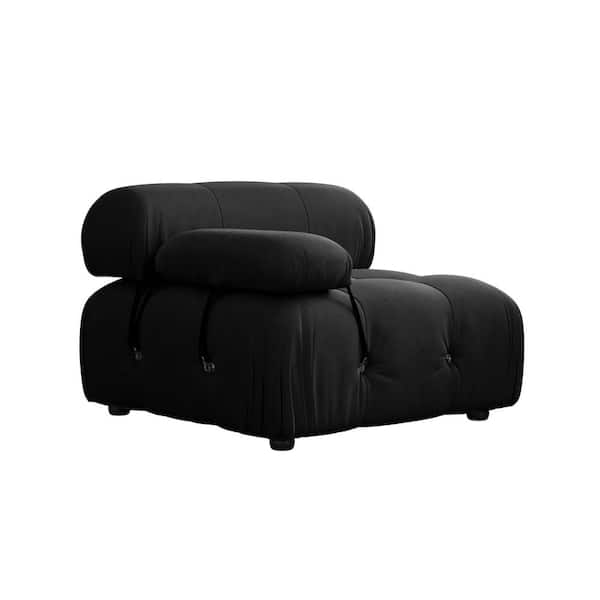 103.9 in. W Square Arm Velvet Rectangle Sofa with Removable Ottoman in Black