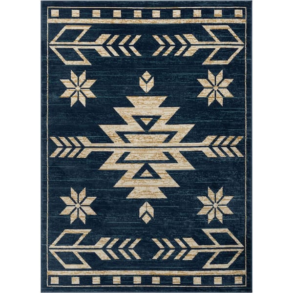 Well Woven Tulsa Canton Southwestern Tribal Bohemian Blue 3 ft. 11 in. x 5 ft. 3 in. Area Rug